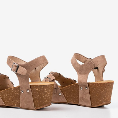 Sandales compensées marron clair à fleurs décoratives Florestina - Footwear