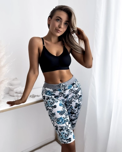 Short 3/4 femme blanc et fleurs GRANDE TAILLE - Vêtements