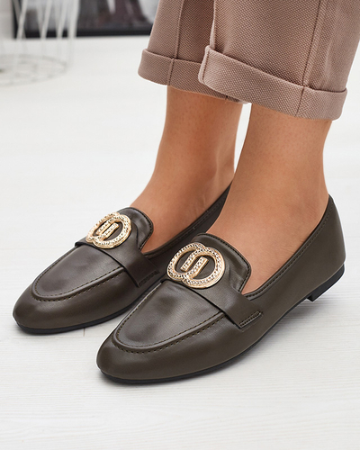 Mocassins pour femmes vert foncé avec ornements dorés Uletta - Footwear
