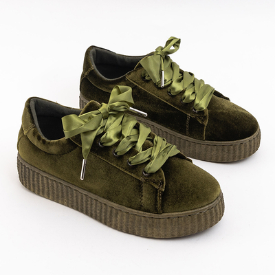 Chaussures de sport à plateforme en velours vert foncé pour femmes Itoda - Chaussures