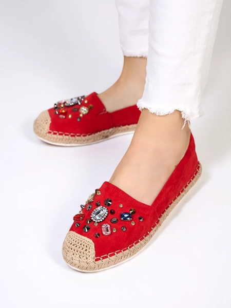 Espadrilles rouges pour femmes en éco-daim avec zircons cubiques Mediros - Footwear