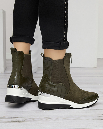 Baskets hautes pour femmes vert foncé avec gaufrage Looyis - Footwear