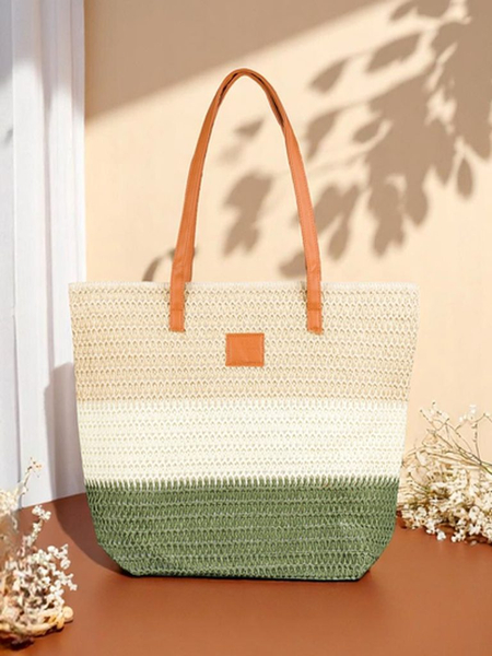 Royalfashion Grand Sac en Paille pour Femme aux Rayures Audacieuses