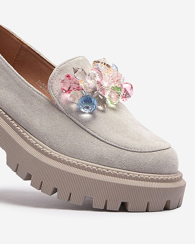 Mocassins gris clair pour femmes avec perles colorées Hetika - Footwear
