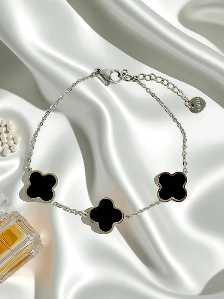 Bracelet Callisto Nero en Acier Inoxydable avec Motif Floral