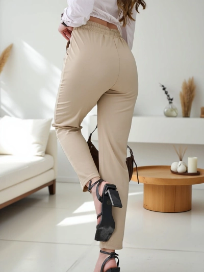 Royalfashion Pantalons simples pour femmes avec un lien