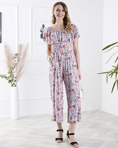 Combinaison longue blanche et rose à motifs floraux pour femme - Vêtements