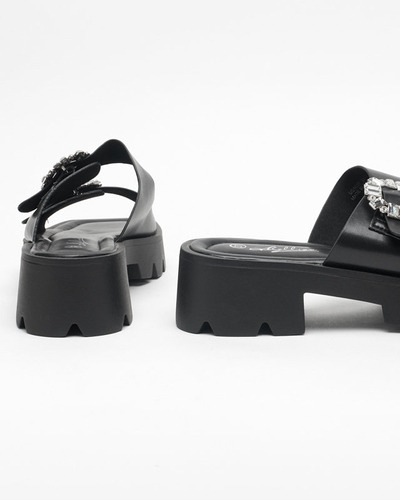 OUTLET Chaussons noirs pour femme avec ornements en zircon Sadoh- Footwear