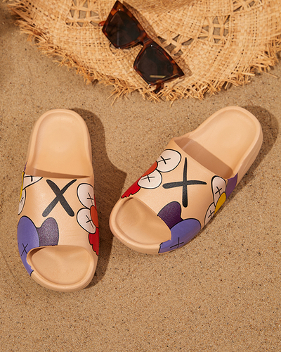Chaussons pour femmes en caoutchouc beige avec imprimé Pfizz - Footwear