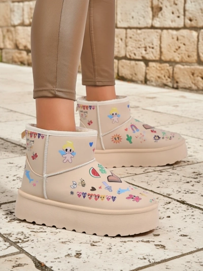 Chaussures Doublées Callisto Angelico avec Dessins Enfantins sur Plateforme Beige