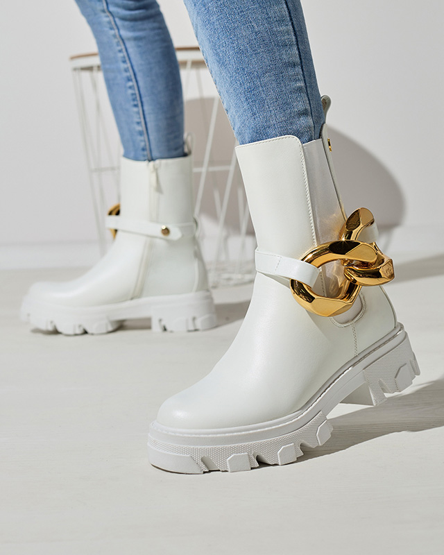 Bottes hautes blanches pour femmes avec embellissement doré Sygiena - Chaussures
