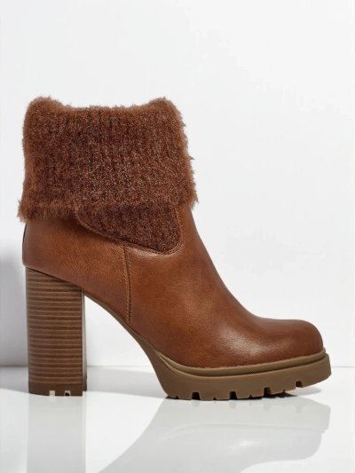 Bottines femme en cuir écologique à talon bloc avec tricot Tirave