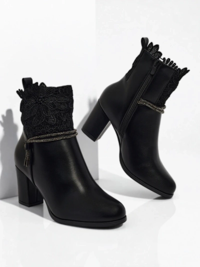 Bottines Luna Noires Élégantes avec Dentelle