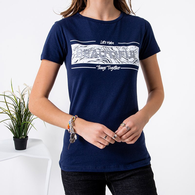 T-shirt femme bleu marine imprimé - Vêtements