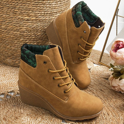 Bottines compensées marron avec empiècement vert et bleu Marona - Footwear