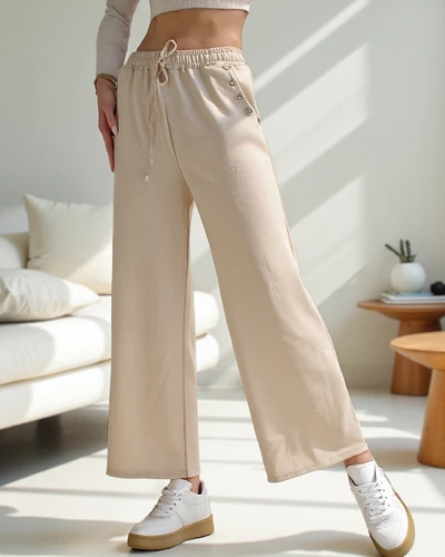 Royalfashion Pantalons de dress large pour femmes avec des strass