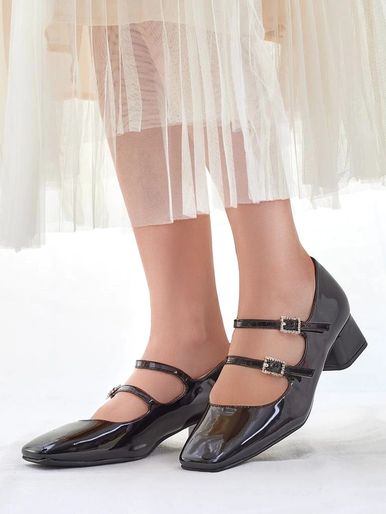 Royalfashion Escarpins vernis pour femmes avec des lanières Vible