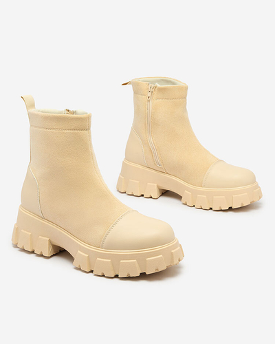 Royalfashion Bottes à talon plat pour femme de couleur crème Leffoi