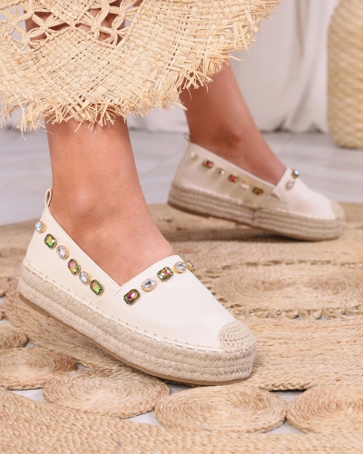 OUTLET Royalfashion Espadrilles pour femmes avec cristaux en beige Ziennie