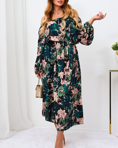 Royalfashion Robe longue à fleurs noires et vertes pour femme