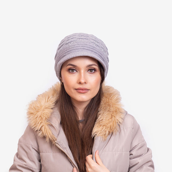 Bonnet chaud femme gris avec perles - Accessoires
