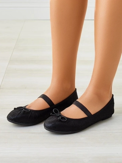 Royalfashion Ballerines brillantes pour femmes avec nœud et élastique Safte