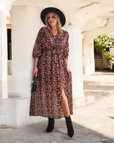 Royalfashion Robe longue à motif camel pour femme