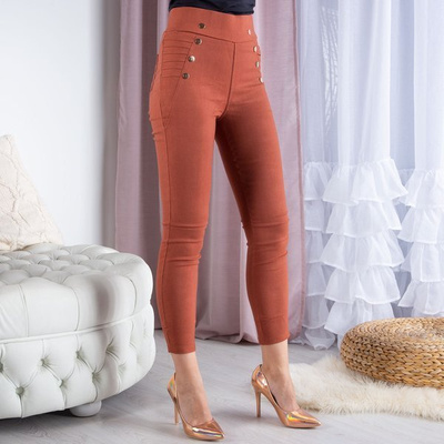 Pantalon femme marron avec décorations dorées - Pantalon 1