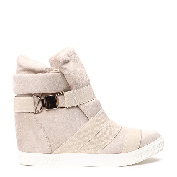 Beżowe sneakersy na krytym koturnie z ozdobnymi paskami Petiena - Obuwie