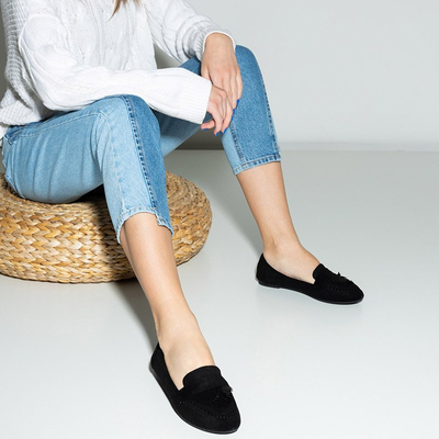 OUTLET Mocassins femme en éco-suède noir à franges Daiane - Footwear