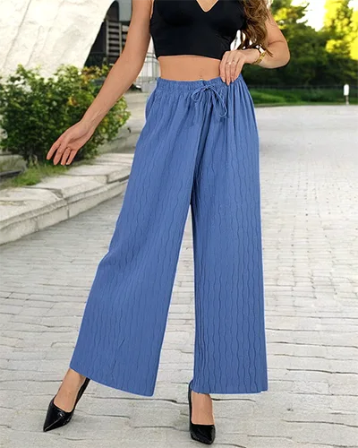 Royalfashion Pantalon large à plis pour femme