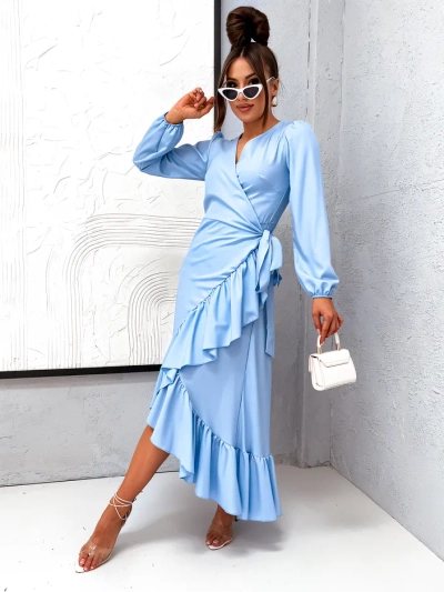 Royalfashion Robe midi femme nouée avec volants