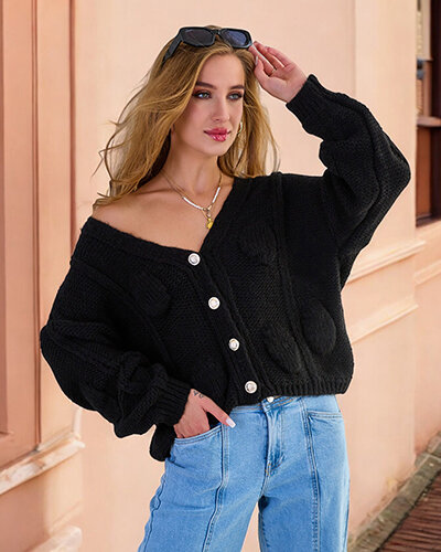 Royalfashion Pull tricoté pour femme avec boutons