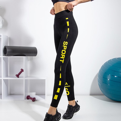 Legging femme noir avec ornements jaunes - Vêtements
