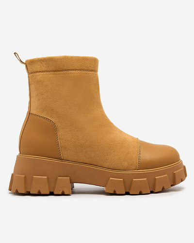 Royalfashion Bottes à talon plat pour femme en camel Leffoi