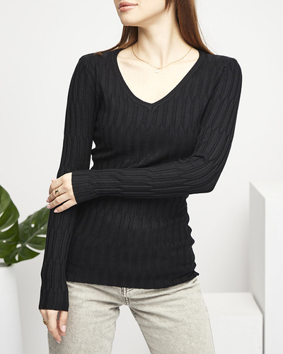 Pull col V noir femme - Vêtements