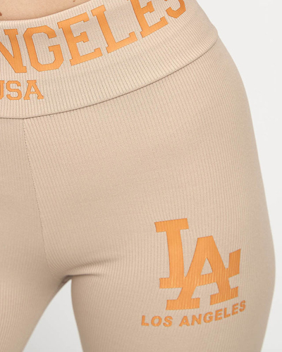 Legging femme marron clair côtelé inscriptions orange - Vêtements
