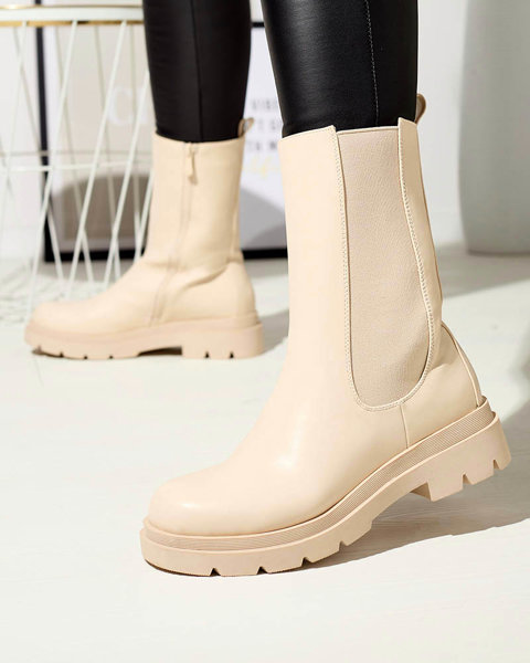 Beige bottes hautes pour femmes avec talon plat Vedesa - Vêtements