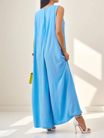 Combinaison Cyra Azzurro en Viscose avec Fleur – style d'été bleu clair