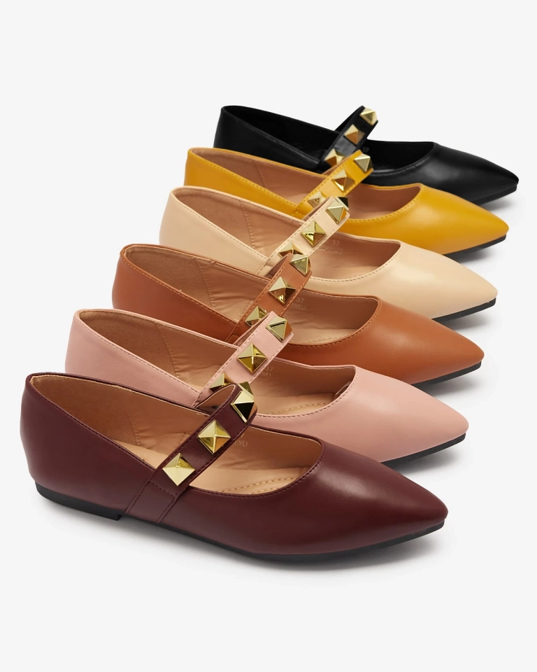 Ballerines noires à talon plat avec clous Dejika - Chaussures