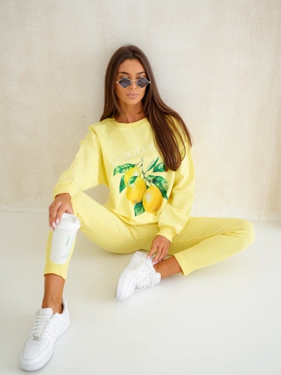 Ensemble en coton Royalfashion pour femmes avec sweat-shirt et leggings citron