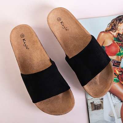 Chaussons femme en éco-suède noir sur semelle plate Silveria - Chaussures