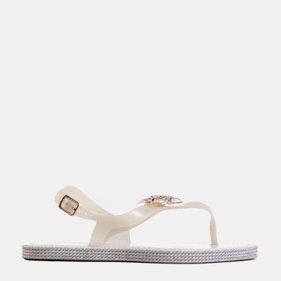 OUTLET Sandales blanches pour femme a'la tongs avec une fleur de Porto - Chaussures