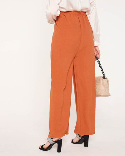 Pantalon palazzo large pour femme avec taille à nouer orange - Vêtements