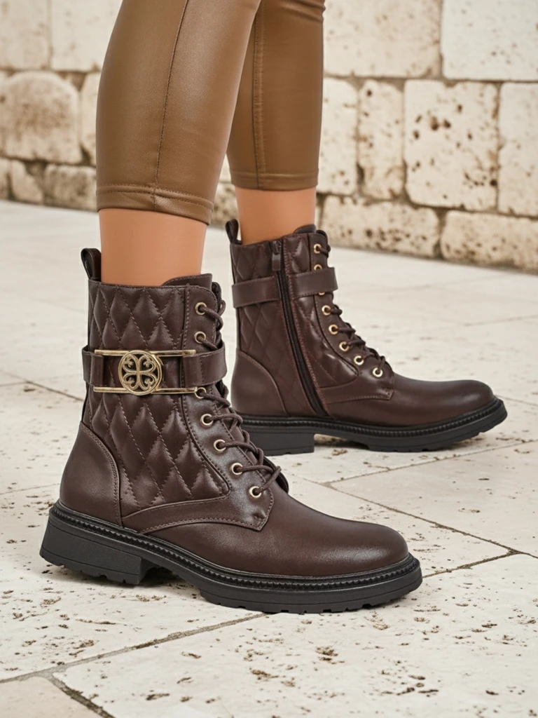 Bottines matelassées pour femmes en cuir écologique Sable Rose