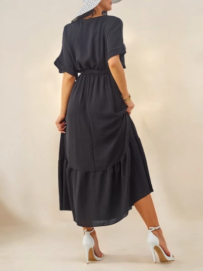 Robe midi femme Royalfashion avec manches courtes et boutons décoratifs