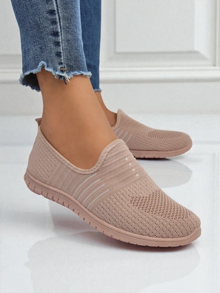 Chaussures pour femmes Aelia roses en tissu, mocassins confortables à talons plats