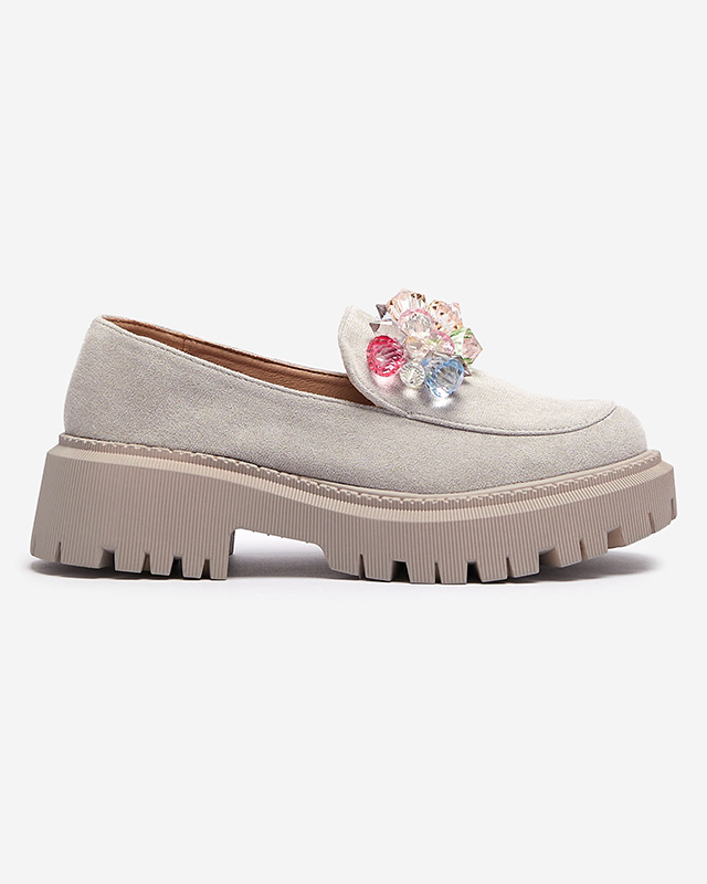 Mocassins gris clair pour femmes avec perles colorées Hetika - Footwear
