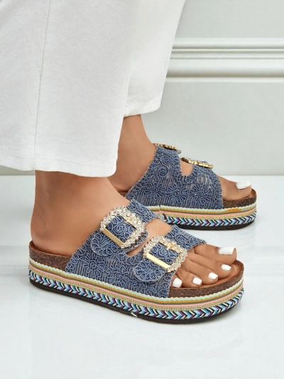 Royalfashion Sandales pour femmes avec boucles strass GlamCork
