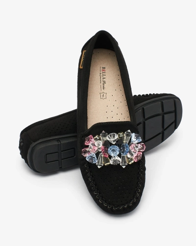 Royalfashion Mocassins noirs ajourés pour femme avec cristaux décoratifs Cizzas